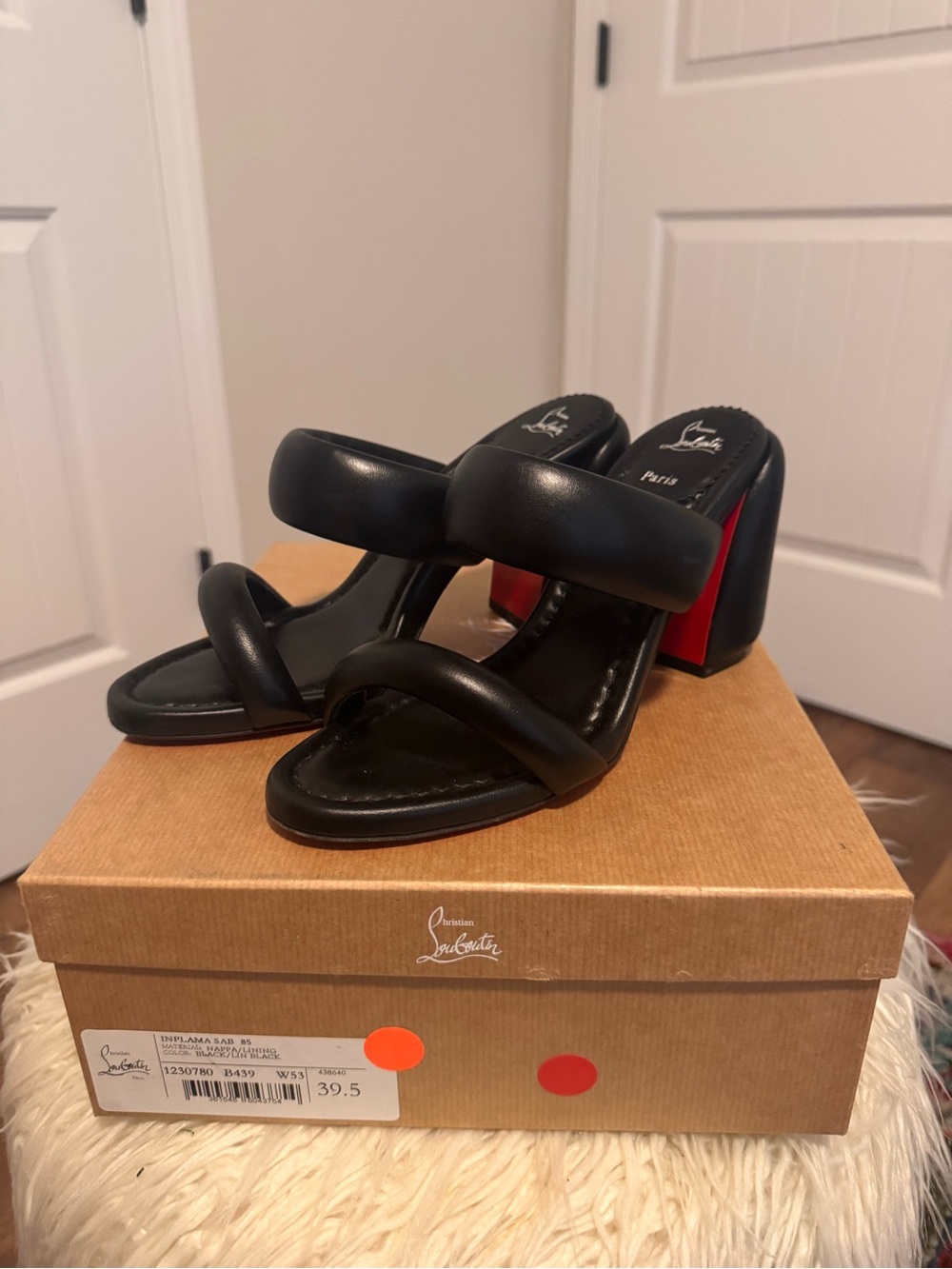 Christian Louboutin Black Leather Block Heel Inflama Sab 85 size 39.5